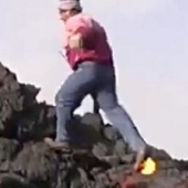 Homem corre sobre fluxo de lava incandescente (com vídeo)